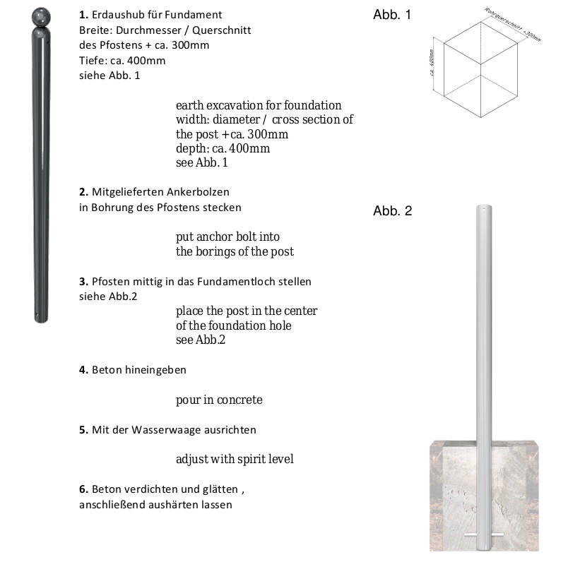 Absperrpfosten mit Kugel zum Einbetonieren
