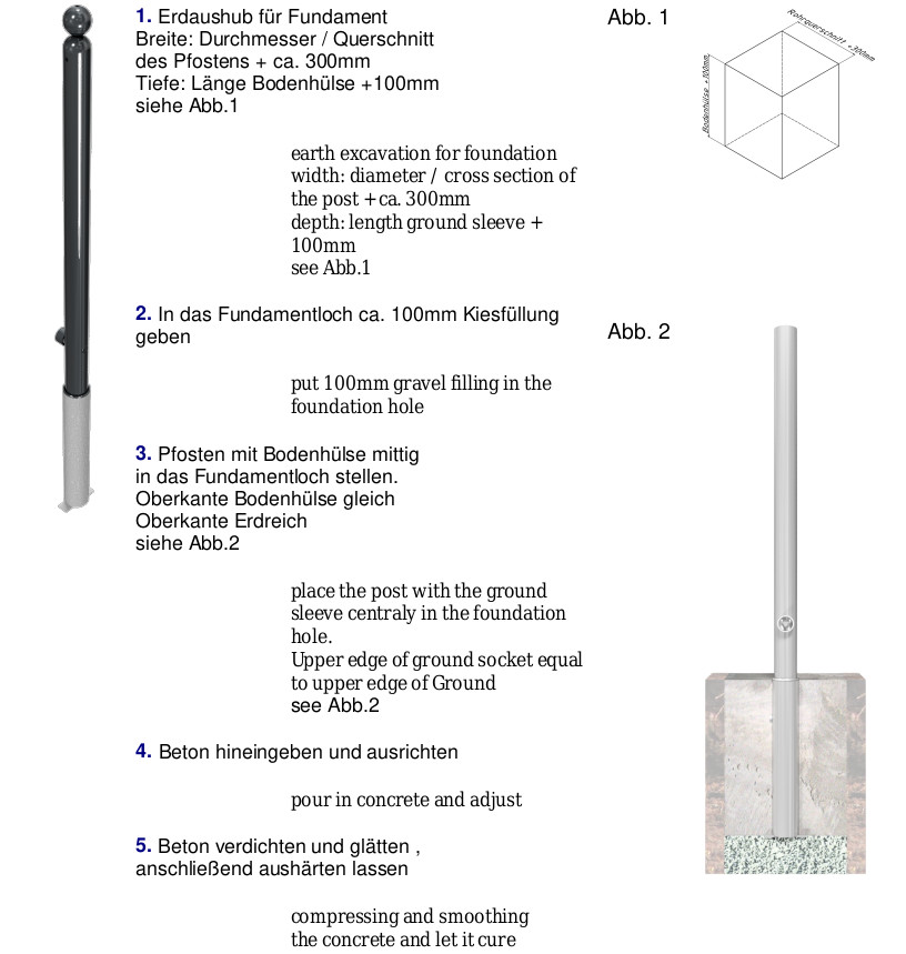 Absperrpfosten mit Kugel zum Einbetonieren