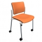 Preview: Besucherstühle mit Rollen (Kunstleder orange, Kunststoff weiß, Gestell verchromt