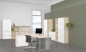 Preview: Preiswerte Büromöbel mit Schiebetürenschrank weiß/ahorn