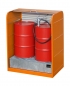 Preview: Gefahrstoffsschrank für 4 x 200 Liter Fässer mit Rollladen offen in orange