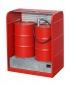 Preview: Gefahrstoffsschrank für 4 x 200 Liter Fässer mit Rollladen offen in rot
