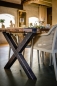 Preview: Old Country Holztisch mit X-Gestell 220 x 80 cm (L x T) mit Stühlen