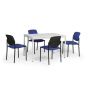 Preview: Kantinenstühle blau gepolstert, stapelbar Tisch preisgünstig