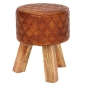 Preview: Lederhocker Echtleder/Massivholz 35x46x35 cm Braun Rund