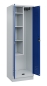 Preview: Raumpflegeschrank, 600 mm breit, mit Sockel Modell Clark lichtgrau/enzianblau
