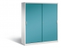 Preview: Büro Schiebentürenschrank aus Metall 1950 x 500 x 1600 mm (H x T x B) RON 2000 lichtgrau/lichtblau