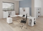 Preview: Schreibtische Typ BC mit Verbindungsplatte und BC Büromöbeln, Farbe weiß