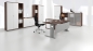 Preview: Schreibtisch nussbaum mit Sichtblende 1800 mm (L) mit C-Fuß - FX Büromöbel weiß/nussbaum