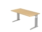 Preview: Höhenverstellbarer Schreibtisch: 160 x 80 cm, Typ U160, Farbe: ahorn/silber