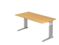 Preview: Höhenverstellbarer Schreibtisch: 160 x 80 cm, Typ U160, Farbe: buche/silber