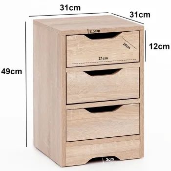 Breite: 31 cm - Höhe: 49 cm - Tiefe: 31 cm - Innenmaße je Schublade (BxHxT): 21 x 12 x 28 cm - Materialstärke: 2,5 cm
