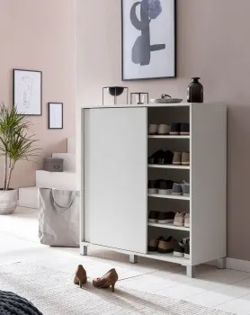Großer Schuhschrank in Weiß mit Ablage