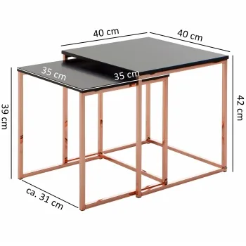 Breite des 2er Sets: 48 / 42 cm - Höhe je Tisch: 46 / 40 cm - Tiefe pro Couchtisch: 36 / 34 cm.