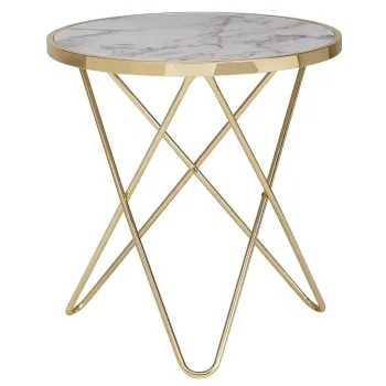 Design Beistelltisch Marmor Optik Weiß Rund Ø 55 cm Gold Metallgestell
