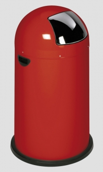 Abfallbehälter aus Metall in rot