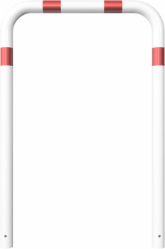 Absperrbügel zum Einbetonieren (Frontansicht) - Typ LO100 feuerverzinkt und weiß beschichtet mit rot reflektierenden Streifen
