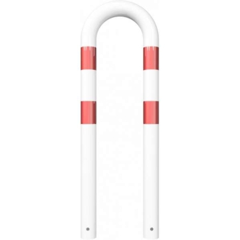 Weißer Absperrbügel mit roten Streifen: LO100® Rammschutzbügel