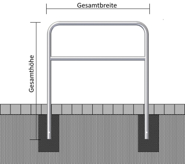 Skizze 1: Rammschutzbügel Ø 48 mm mit Querholm 120 cm Höhe, Breiten: 70 cm, 100 cm oder 120 cm