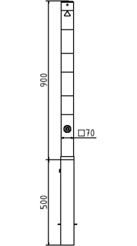 Skizze: Absperrpfosten zum Einbetonieren, herausnehmbar 70 x 70 mm inkl. Bodenhülse