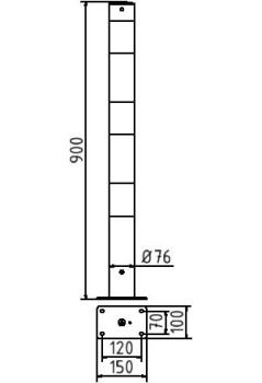 Absperrpfosten (Skizze) aus 76 mm Ø  Stahlrohr, allseitig bis 30° neigbar