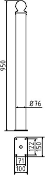 Dübelbarer Absperrpfosten Ø 76 mm Typ SP302 Skizze