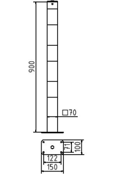 Skizze: Absperrpfosten zum Aufdübeln, 70 x 70 mm, Typ PV 5