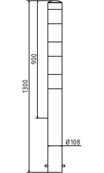 Skizze: Absperrpfosten Ø 102 mm zum Einbetonieren inkl. Erdanker, rot/weiß