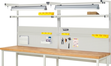 Werk.- u. Arbeitstisch-Aufbausystem 3000 mm breit mit Lampen (Bestückung optional)