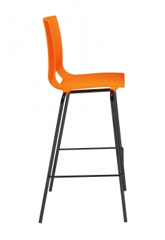 Barhocker mit Kunststoffsitzschale orange, von der Seite