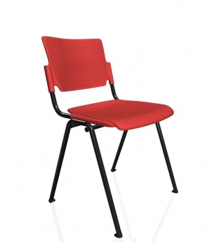Besucherstühle John - Sitz u. Rückenlehnen aus Kunststoff, Kunststoff rot, Gesell schwarz