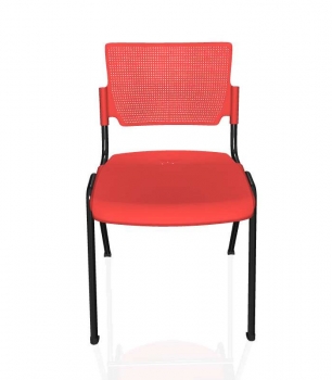 Besucherstühle John - Sitz u. Rückenlehnen aus Kunststoff, Kunststoff rot, Gesell schwarz (Front)