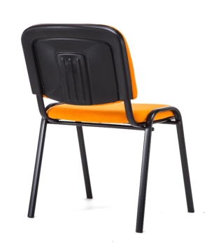 K2 Besucherstühle in orangefarbenen Bezugsstoff, mit Kunststoffabdeckung.