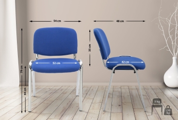 Besucherstühle in blauem Stoffbezug (Abmessungen) Typ K2C, stapelbar bis zu 4 Stück