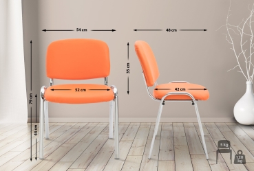 K2C-Abmessungen: Besucherstühle im erfrischenden Orange - Stapelstühle mit Kunstlederbezug