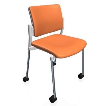 Besucherstühle mit Rollen (Kunstleder orange, Kunststoff weiß, Gestell verchromt