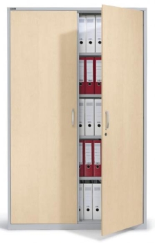 Büroschrank Worker: Stahlschrank mit Holzflügeltüren 1200 x 1900 mm (B x H) ahorn