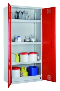 Chemikalienschrank CG 200  950 x 500 x 1950 mm (B x T x H) mit roten Türen