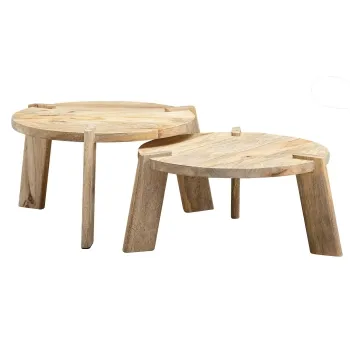 Couchtisch 2er Set Mango Massivholz Rund Hell 2-teilig