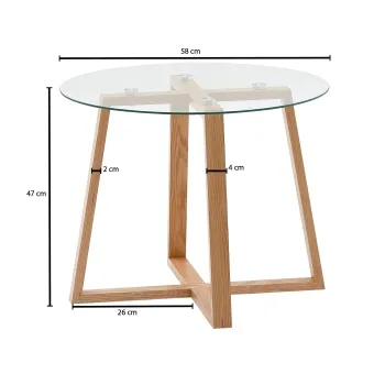 Breite: 58 cm - Tiefe: 58 cm - Höhe: 47 cm - Tischplattenstärke: 0,5 cm