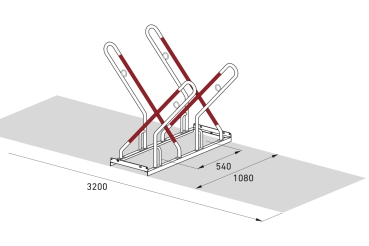 Doppelseitiger Fahrradständer mit 4 Stellplätzen isometrisch Skizze
