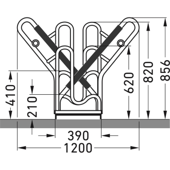 Skizze 2: Fahrradständer bis 64 mm Reifenbreiten Typ FS64-12 zweiseitig