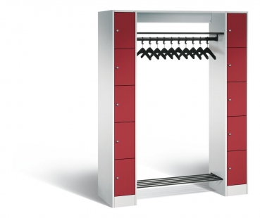 Garderobenschrank aus Metall mit Roten Türen
