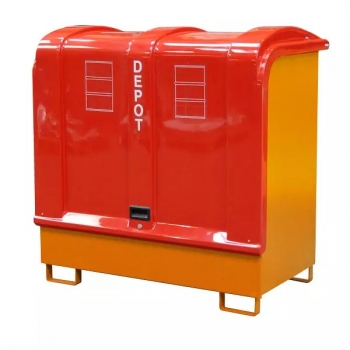 Gefahrstoffbox für Außenbereich mit GfK-Haube rot, Gefahrstoffstation orange