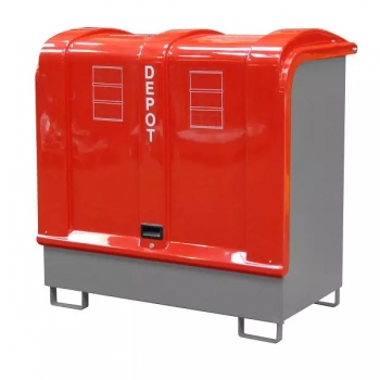 Gefahrstoffbox für Außenbereich mit GfK-Haube rot, Gefahrstoffstation grau