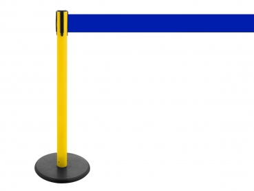 Gurtpfosten Absperrung mit extra breitem Gurt Farbe: gelb/blau