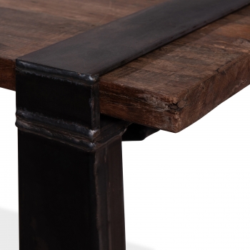 Holztisch mit Stahlgestell in rusikalem Look 220 x 80 cm (L x T) Detailansicht