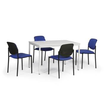 Kantinenstühle blau gepolstert, stapelbar Tisch preisgünstig