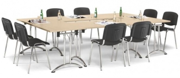 Klapptische ahorn als Konferenztisch gestellt 160 x 80 cm Modell Areal mit gebogenem T-Fuß