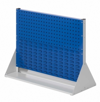 Lochplattenwand Gr. 2 doppelseitig System Typ 42D, inkl. Universalhalter u. Lagersichtkästen, RAL 5010 enzianblau